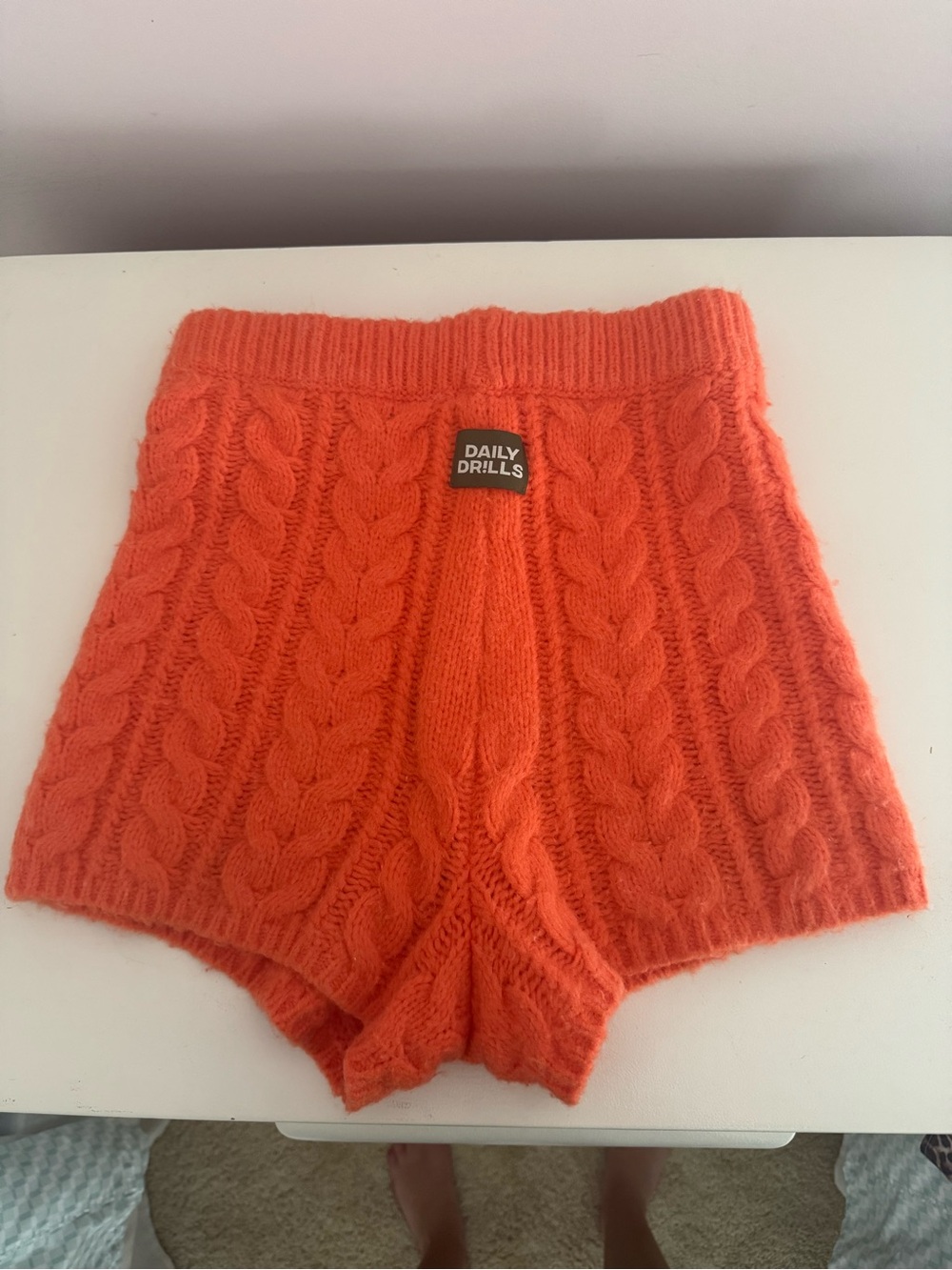 Daily Drills Cable Knit High-Waist Shorts in Orange